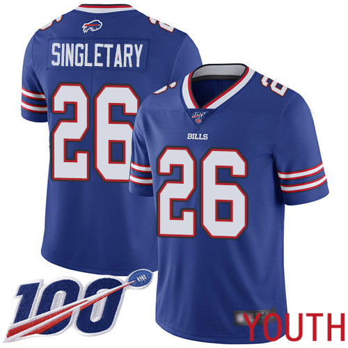 Youth Buffalo Bills 26 Devin Singletary Royal Blue Team Color Vapor Untouchable Limited Player 100th Season NFL Jersey